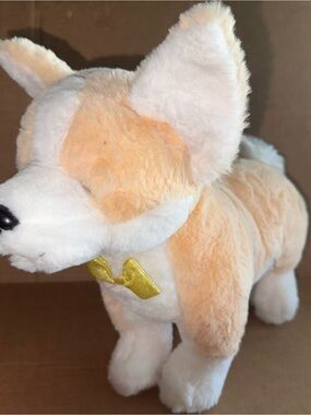 FAO Schwarz 12" CORGI Dog Puppy Plush Stuffed Animal Toy with Gold Bow Tie A25
